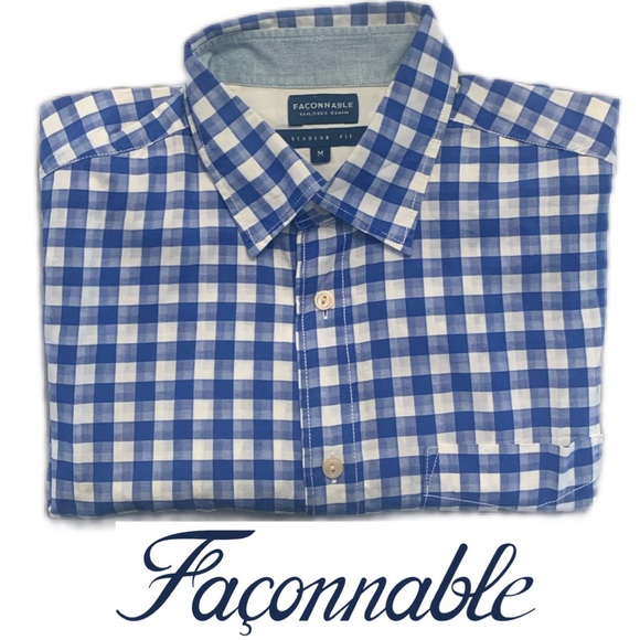 Faconnable Other - Faconnable ~ Long Sleeve Button-Down Shirt in Blue/White Check Size M